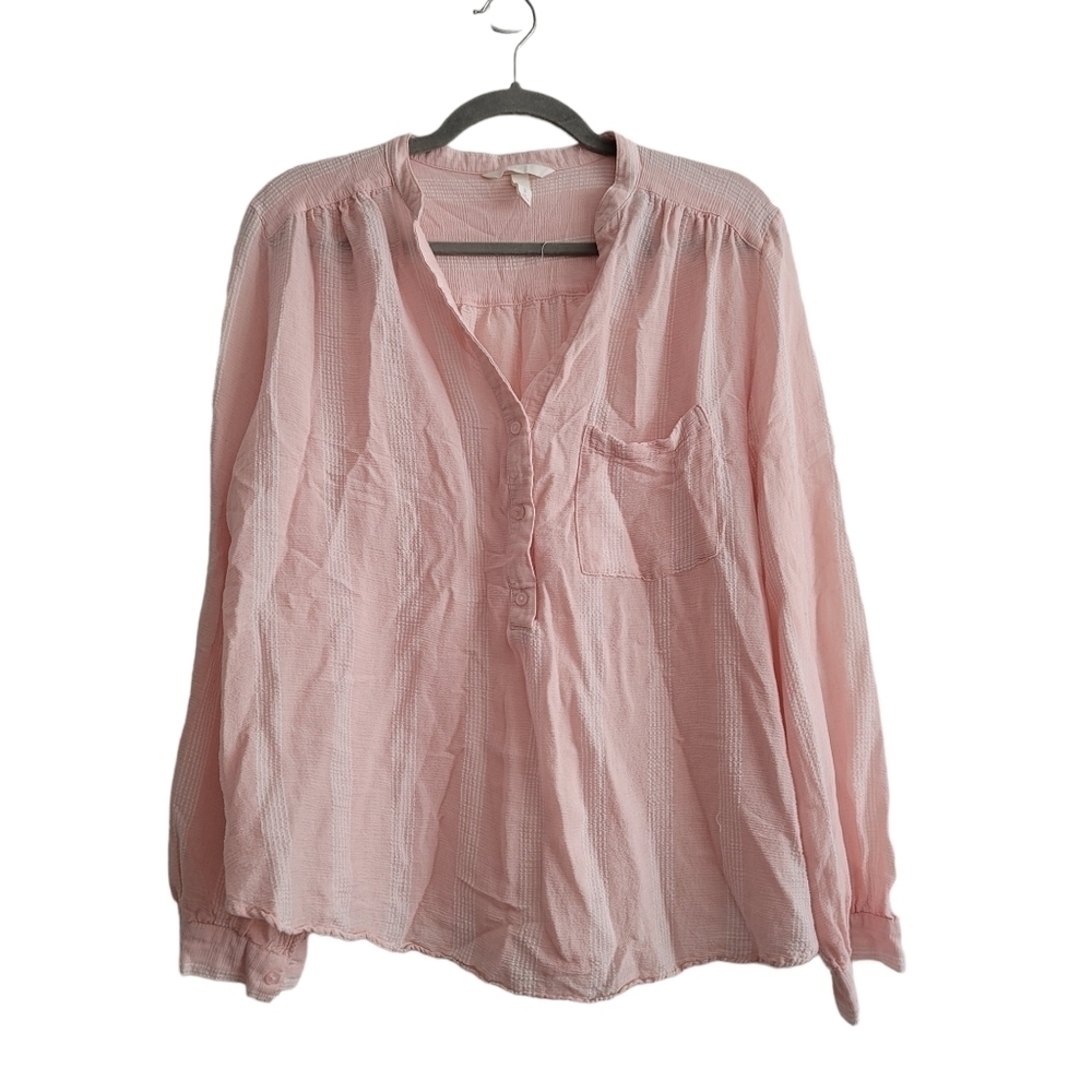 H&M Soft Pink Popover Single Pocket Tunic Shirt